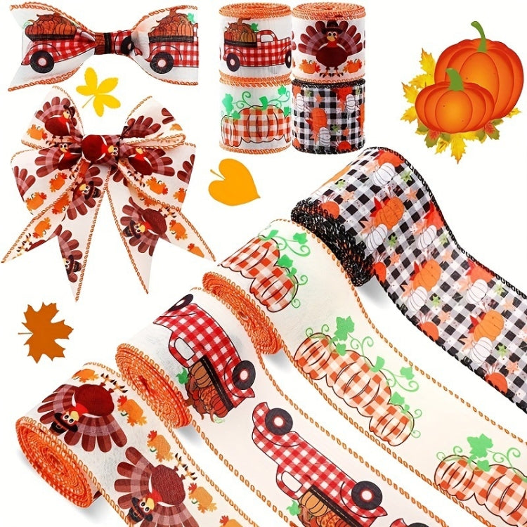 4.55m x 6.3cm Thanksgiving Ribbon Multi-purpose Harvest Season Gift Box Packaging Ribbon