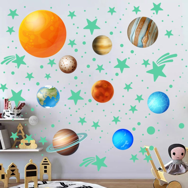 YG028 Nine Planets Dots Stars Glow In The Dark Stickers Luminous Wall Stickers For Kids Room