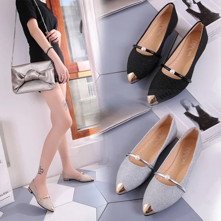 Pearl Women Shoes Shallow Mouth Pointed Toe Flats Heel Shoes, Size: 38