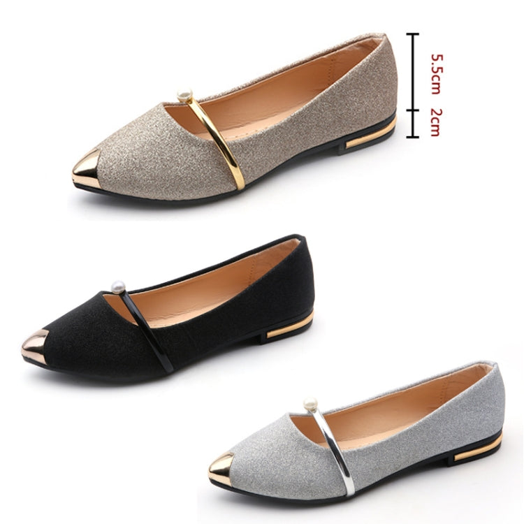 Pearl Women Shoes Shallow Mouth Pointed Toe Flats Heel Shoes, Size: 38
