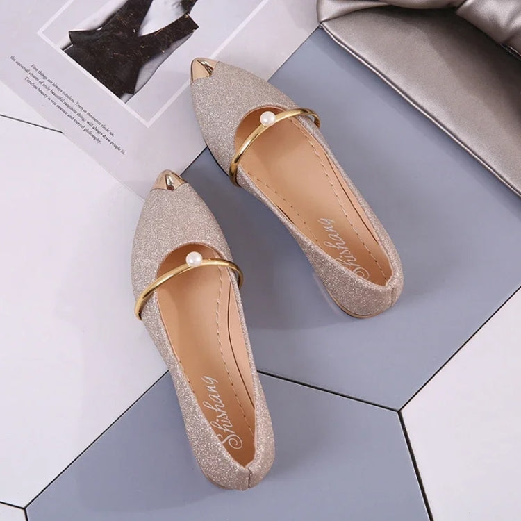 Pearl Women Shoes Shallow Mouth Pointed Toe Flats Heel Shoes, Size: 39