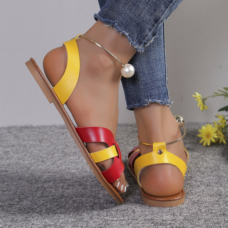 Flat Pearl Sandals Casual Women Sandals Summer Lightweight Metal Decor Women Shoes, Size: 40