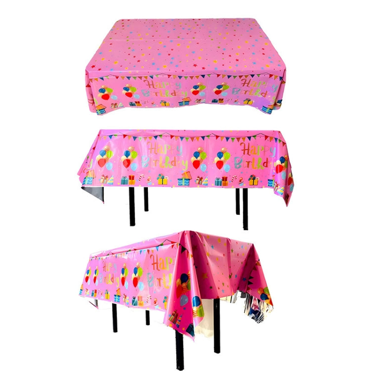 137x183cm Happy Birthday PET Aluminum Film Tablecloths Disposable Waterproof Party Decorative Table Cloth, Style: English Pink Balloon