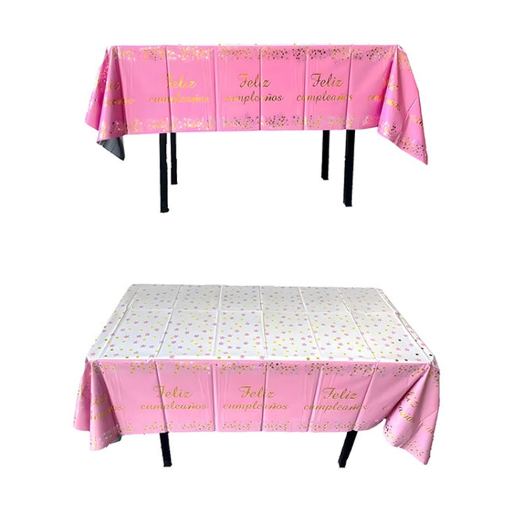 137x183cm Happy Birthday PET Aluminum Film Tablecloths Disposable Waterproof Party Decorative Table Cloth, Style: Spanish Pink Star