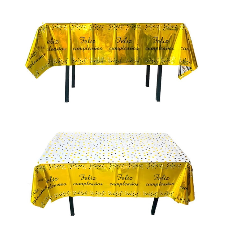 137x183cm Happy Birthday PET Aluminum Film Tablecloths Disposable Waterproof Party Decorative Table Cloth, Style: Spanish Gold Star