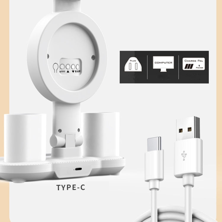 4 Heads Horizontal LED Eye-Care Table Lamp Children Study Desktop Reading Light With Pen Holder, Style: Clock Rechargeable 3200mAh