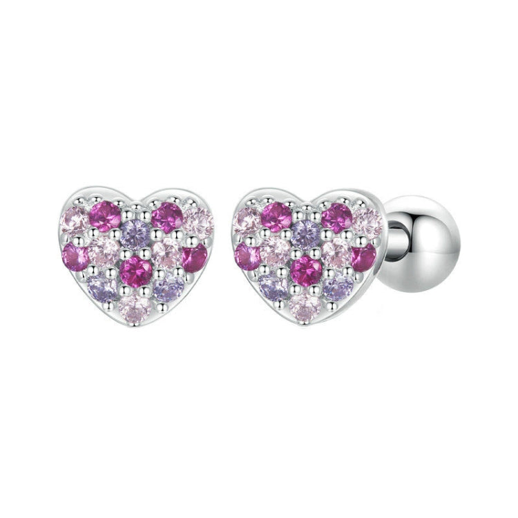 S925 Sterling Silver Plated With Platinum Color-Blocked Zircon Heart-Shaped Earrings - BSE1044