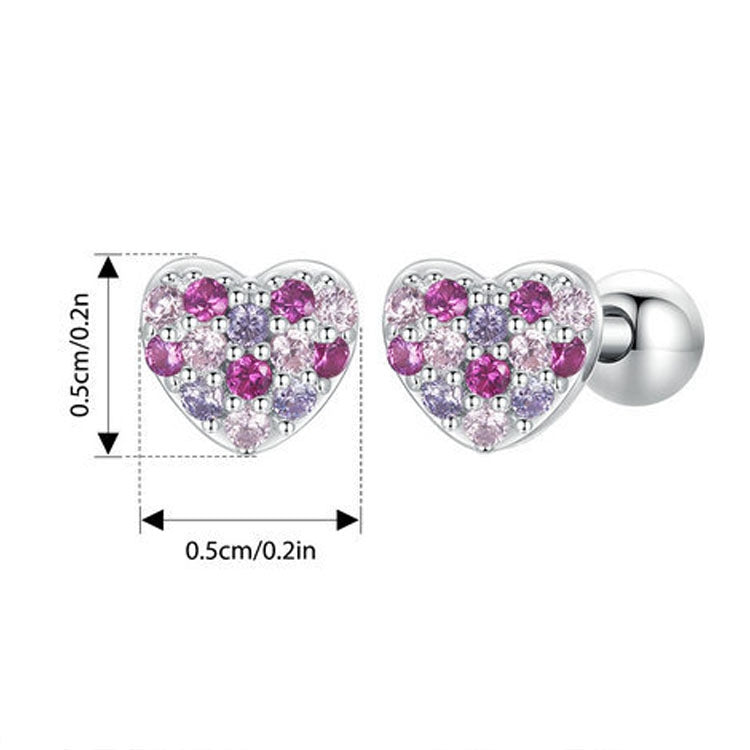 S925 Sterling Silver Plated With Platinum Color-Blocked Zircon Heart-Shaped Earrings - BSE1044