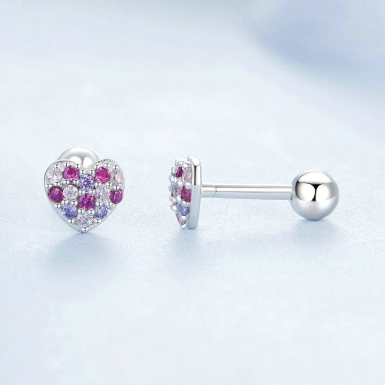 S925 Sterling Silver Plated With Platinum Color-Blocked Zircon Heart-Shaped Earrings - BSE1044