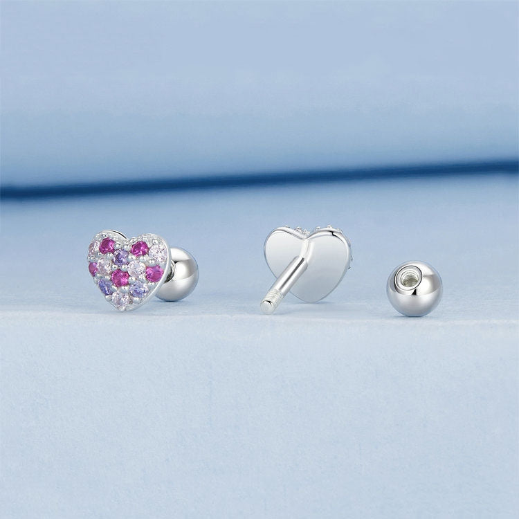 S925 Sterling Silver Plated With Platinum Color-Blocked Zircon Heart-Shaped Earrings - BSE1044