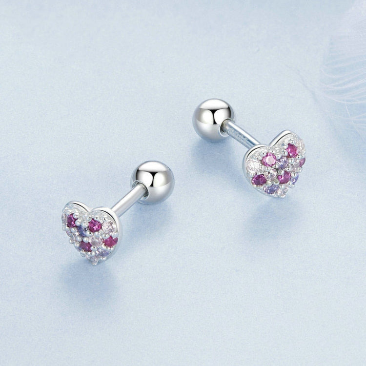 S925 Sterling Silver Plated With Platinum Color-Blocked Zircon Heart-Shaped Earrings - BSE1044