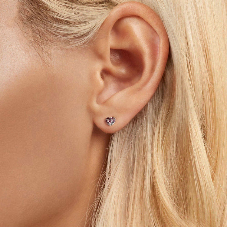 S925 Sterling Silver Plated With Platinum Color-Blocked Zircon Heart-Shaped Earrings - BSE1044