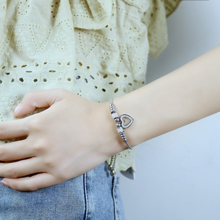 OPK 1022 Titanium Steel Heart Zirconia Bracelet, Color: Steel Color
