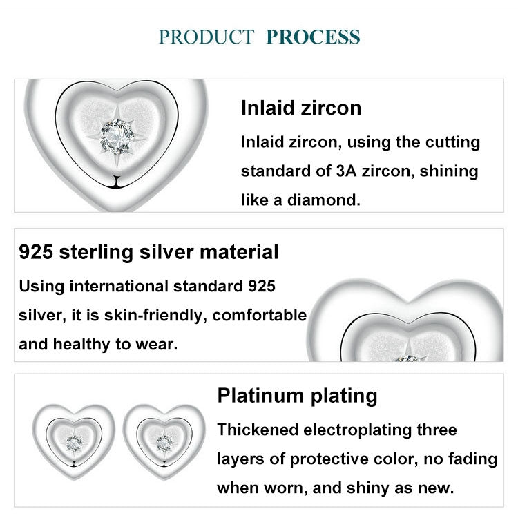 S925 Sterling Silver Platinum-plated Heart-shaped Star Earrings - BSE1045