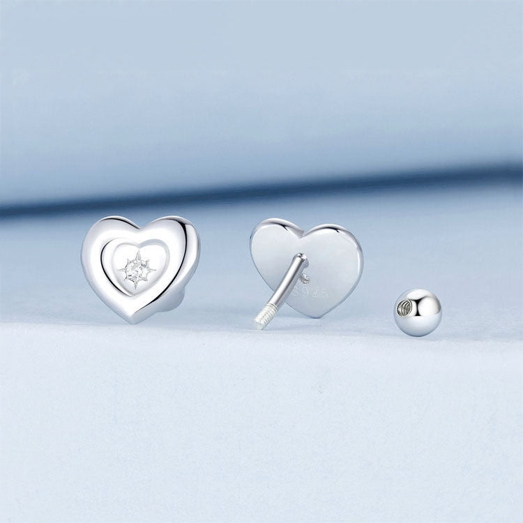 S925 Sterling Silver Platinum-plated Heart-shaped Star Earrings - BSE1045