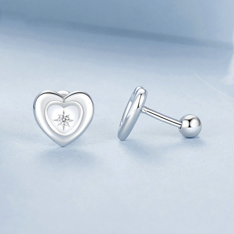 S925 Sterling Silver Platinum-plated Heart-shaped Star Earrings - BSE1045