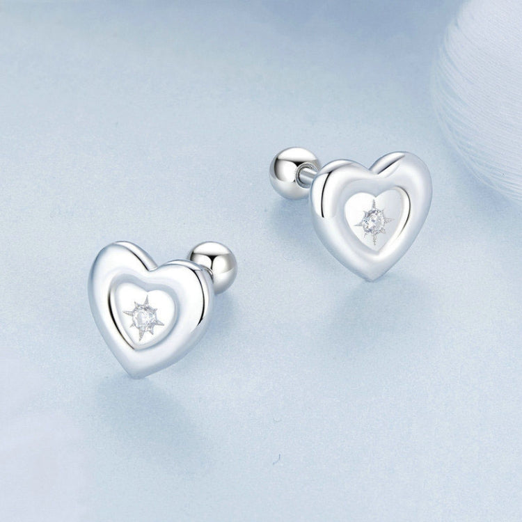 S925 Sterling Silver Platinum-plated Heart-shaped Star Earrings - BSE1045