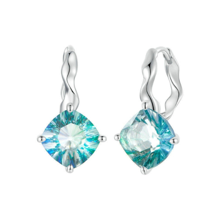 S925 Sterling Silver Platinum-plated Blue-green Glass Diamond Earrings - BSE1047