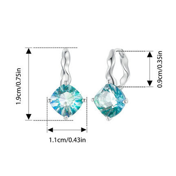 S925 Sterling Silver Platinum-plated Blue-green Glass Diamond Earrings - BSE1047