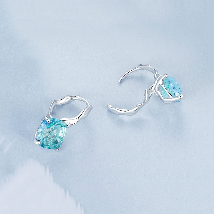 S925 Sterling Silver Platinum-plated Blue-green Glass Diamond Earrings - BSE1047