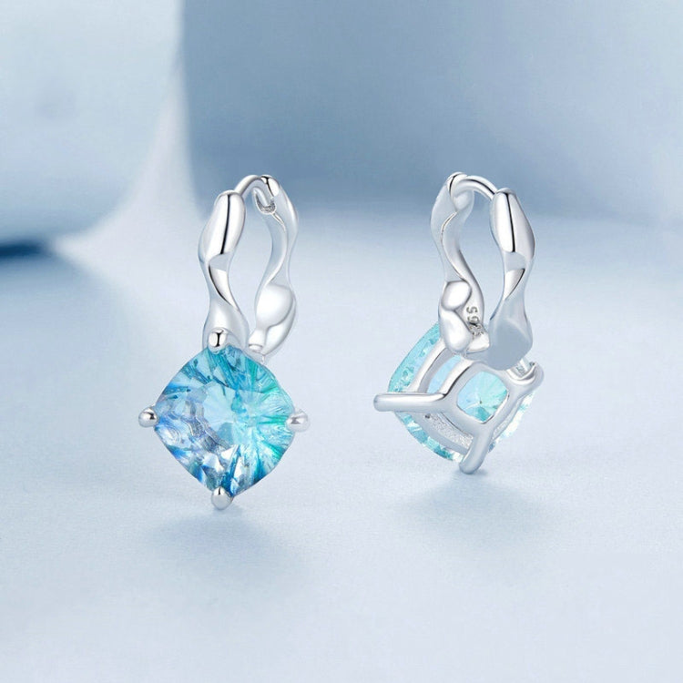 S925 Sterling Silver Platinum-plated Blue-green Glass Diamond Earrings - BSE1047