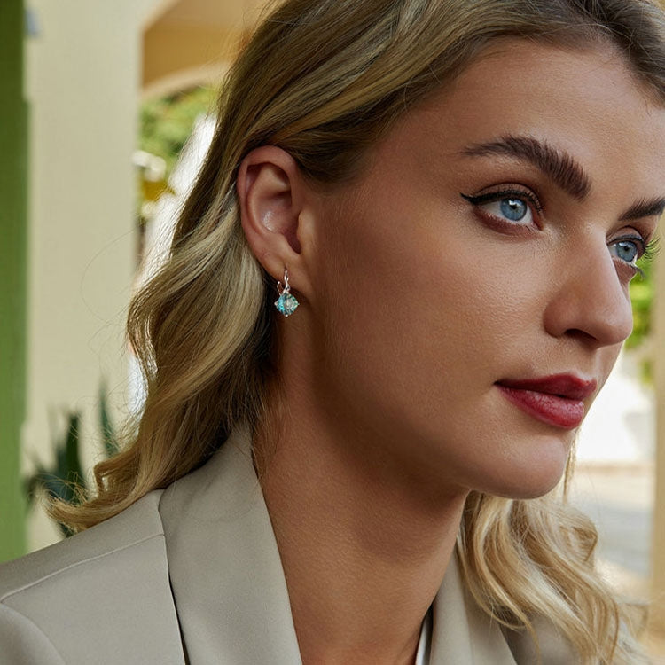 S925 Sterling Silver Platinum-plated Blue-green Glass Diamond Earrings - BSE1047