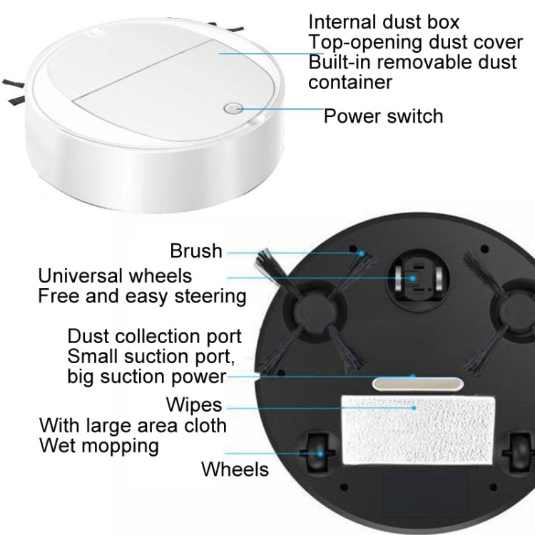 Intelligent Sweeper Robot Home Automatic 3 In 1 Integrated Cleaning Machine Vacuum Cleaner, Style: Battery White