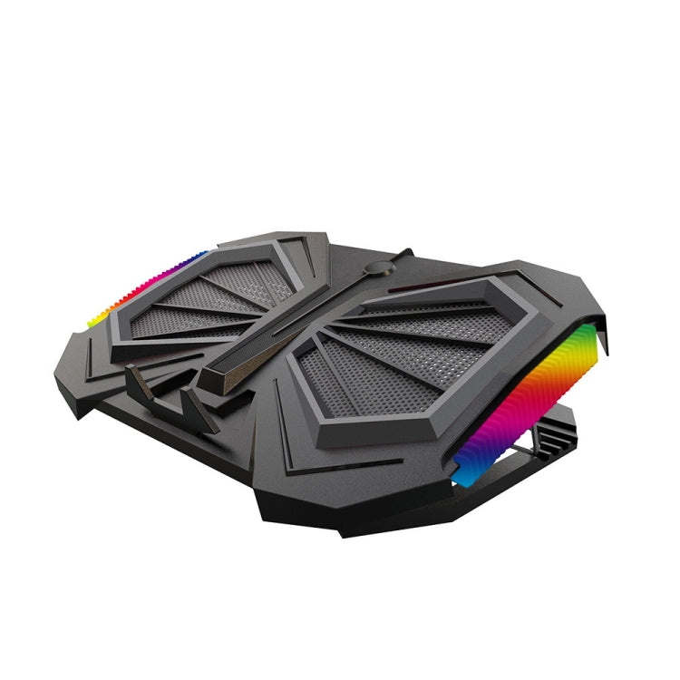 YL-017 2-Fans RGB Lighting Effect Silent Adjustable Speed Laptop Cooling Stand - Black
