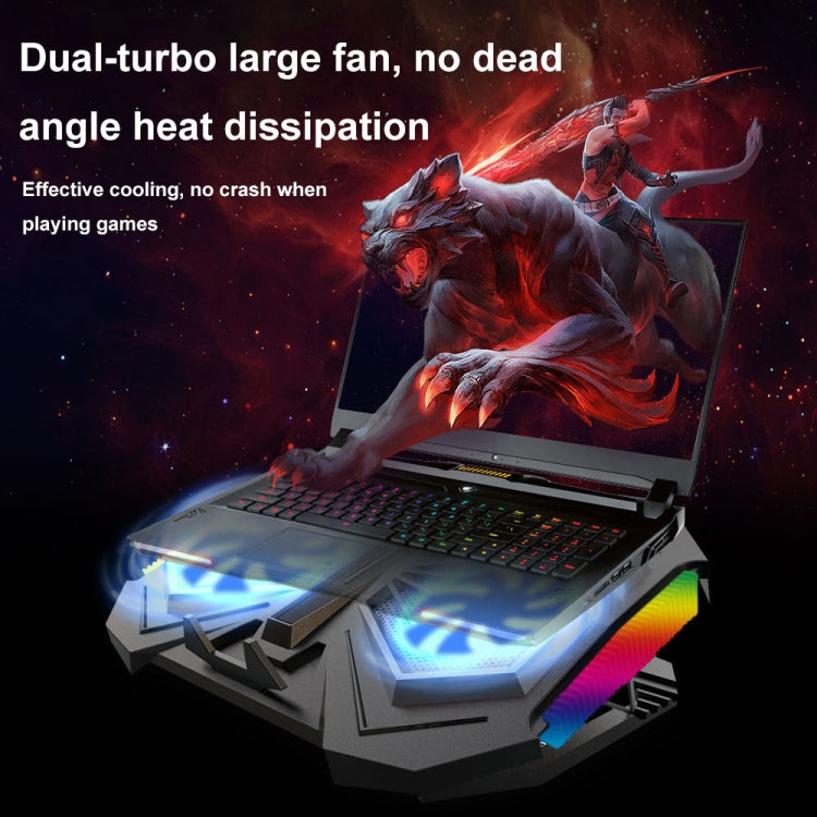 YL-017 2-Fans RGB Lighting Effect Silent Adjustable Speed Laptop Cooling Stand - Black