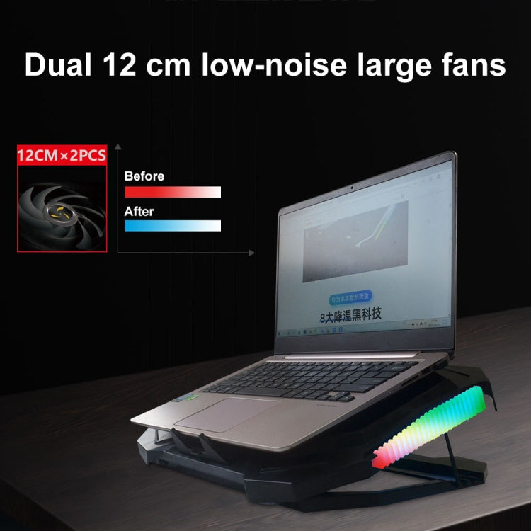 YL-017 2-Fans RGB Lighting Effect Silent Adjustable Speed Laptop Cooling Stand - Black