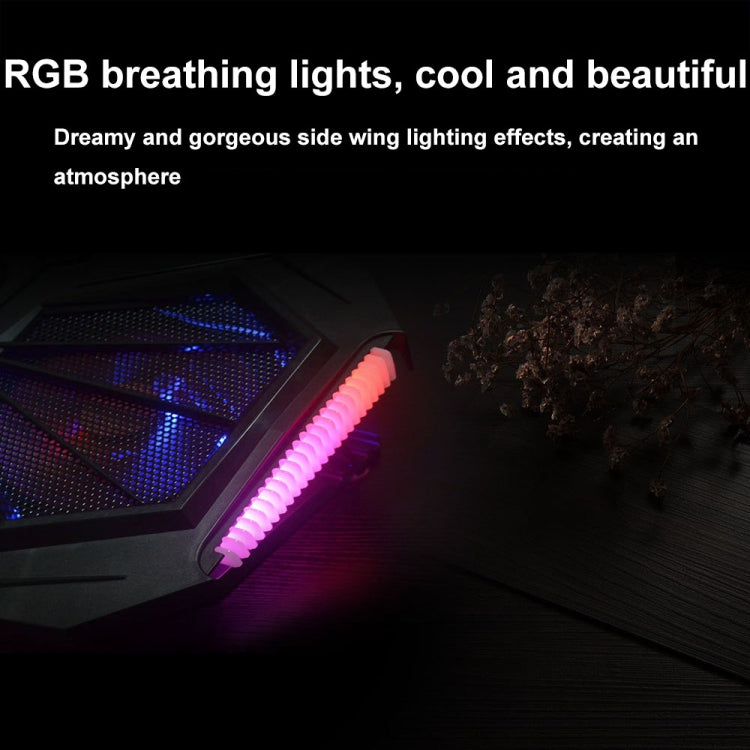 YL-017 2-Fans RGB Lighting Effect Silent Adjustable Speed Laptop Cooling Stand - Black