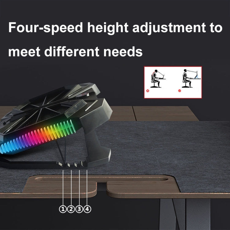 YL-017 2-Fans RGB Lighting Effect Silent Adjustable Speed Laptop Cooling Stand - Black