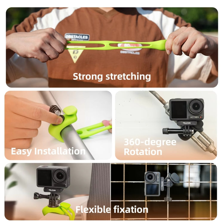 TELESIN Action Camera Mount Silicone Adjustable Mini Flexible Bracket For GoPro HERO / Insta360 / DJI Action Camera
