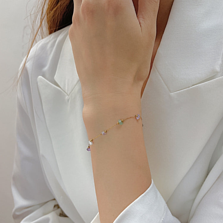 OPK 1389 Colorful Natural Stone Accessories Titanium Bracelet - Gold
