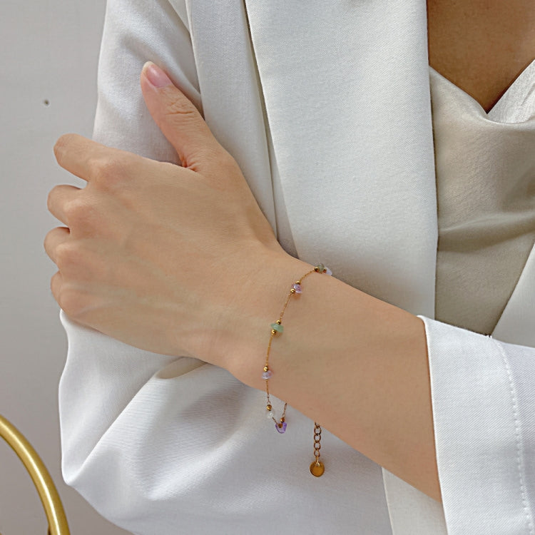 OPK 1389 Colorful Natural Stone Accessories Titanium Bracelet - Gold