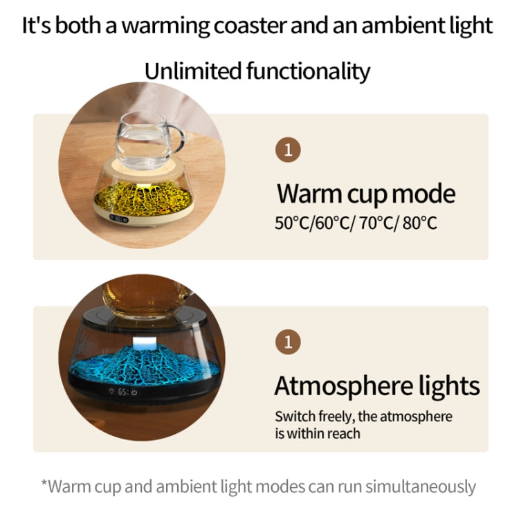 Simulation Volcano Heating Cup Mat 50-80 degrees Celsius Temperature Adjust with Atmosphere Light,US Plug
