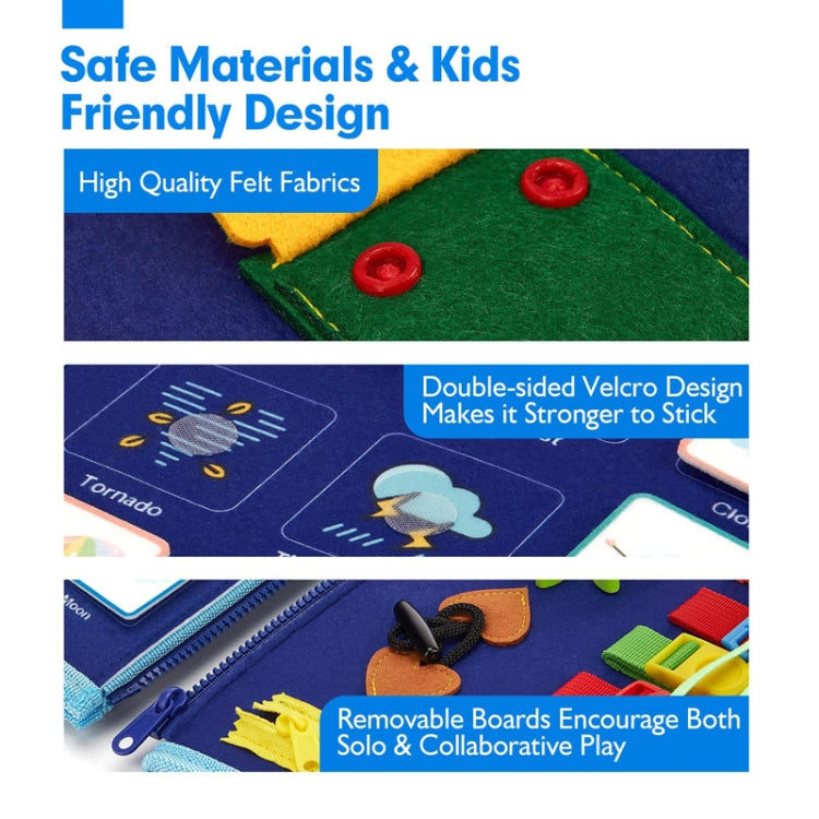 Felt Montessori Toddler Dressing Tying Shoes Early Learning Board Children Puzzle DIY Busy Board - Blue