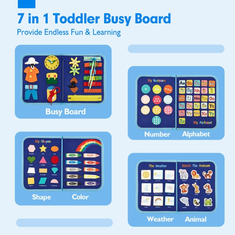 Felt Montessori Toddler Dressing Tying Shoes Early Learning Board Children Puzzle DIY Busy Board - Blue