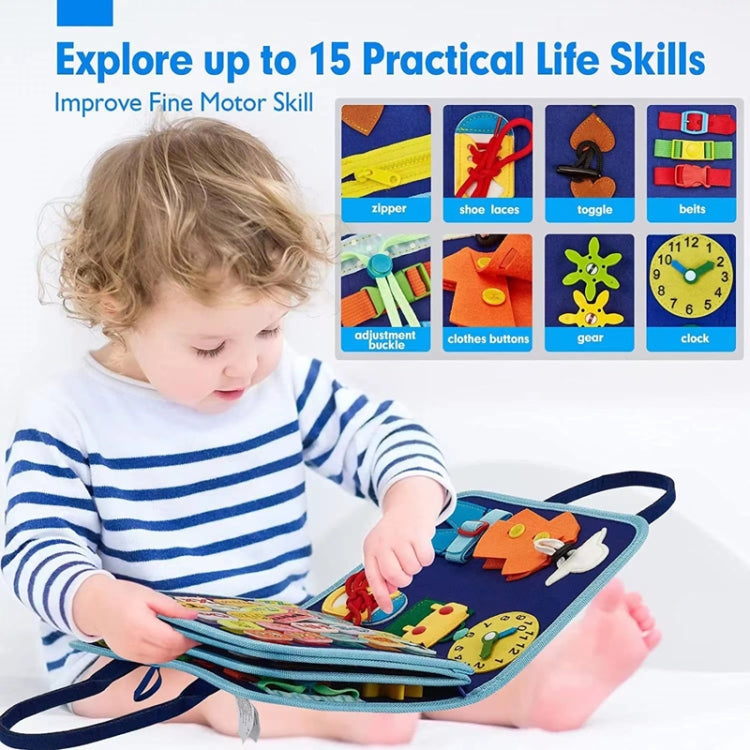 Felt Montessori Toddler Dressing Tying Shoes Early Learning Board Children Puzzle DIY Busy Board - Blue