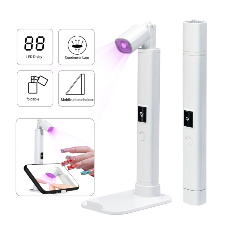 UV LED Nail Lamp Portable Retractable Nail Drying Light Mini Handheld Nail Dryer Lamp With Bracket - White