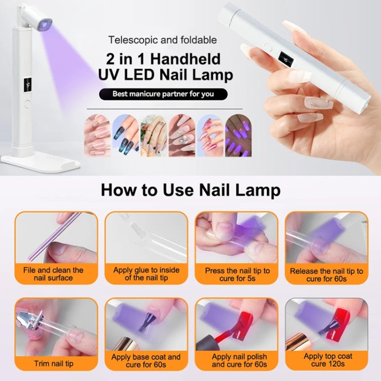 UV LED Nail Lamp Portable Retractable Nail Drying Light Mini Handheld Nail Dryer Lamp With Bracket - White