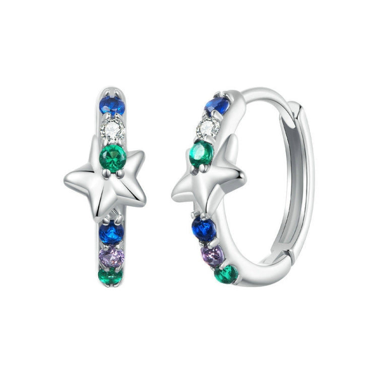 S925 Sterling Silver Platinum-plated Colorful Starlight Ear Clip Earrings - BSE1048