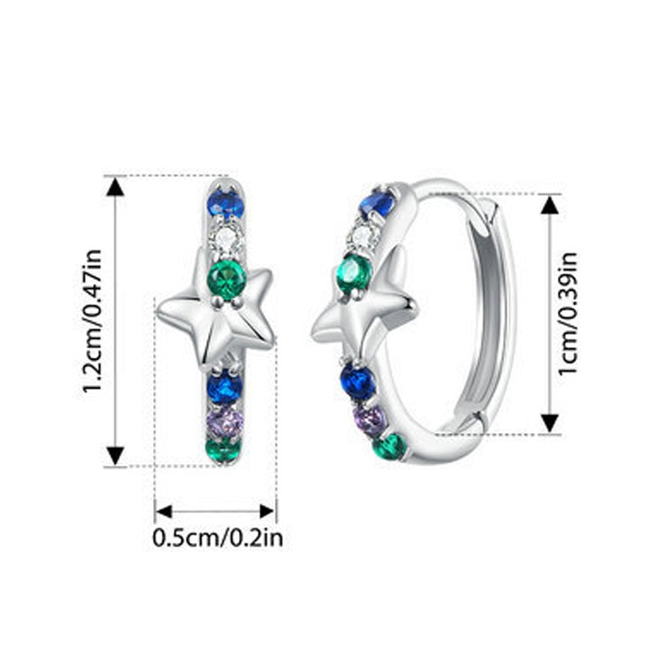 S925 Sterling Silver Platinum-plated Colorful Starlight Ear Clip Earrings - BSE1048