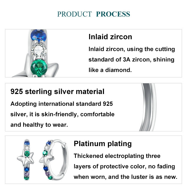 S925 Sterling Silver Platinum-plated Colorful Starlight Ear Clip Earrings - BSE1048