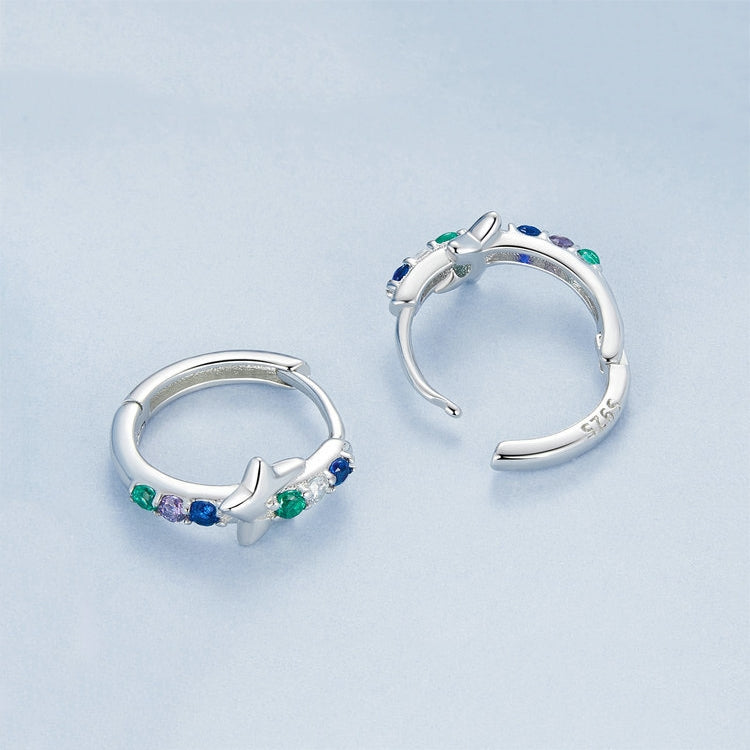 S925 Sterling Silver Platinum-plated Colorful Starlight Ear Clip Earrings - BSE1048