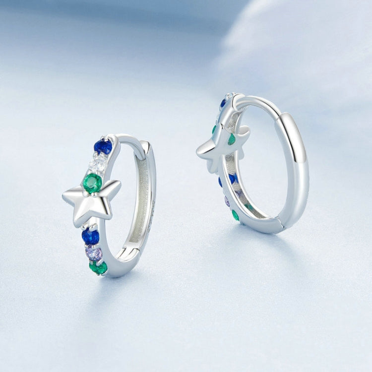 S925 Sterling Silver Platinum-plated Colorful Starlight Ear Clip Earrings - BSE1048