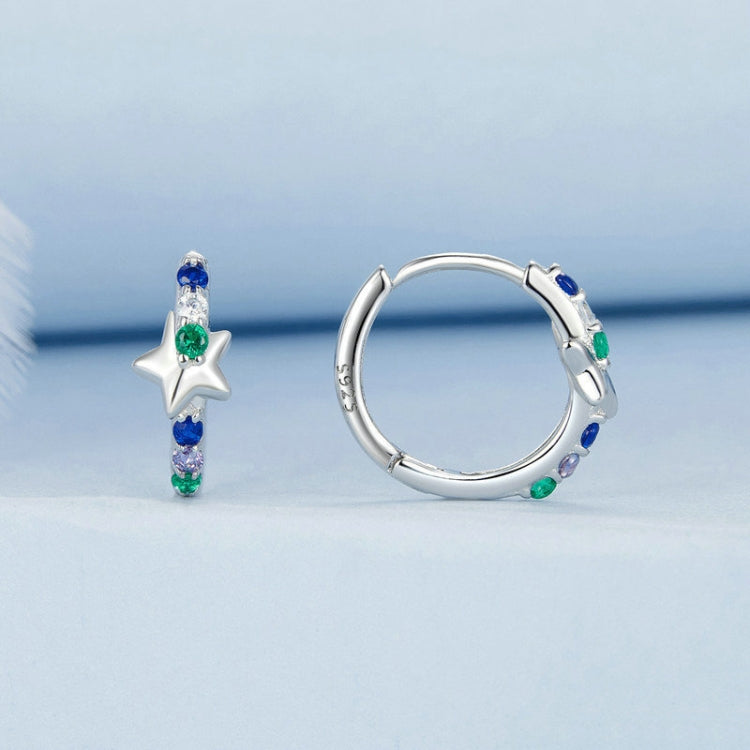 S925 Sterling Silver Platinum-plated Colorful Starlight Ear Clip Earrings - BSE1048