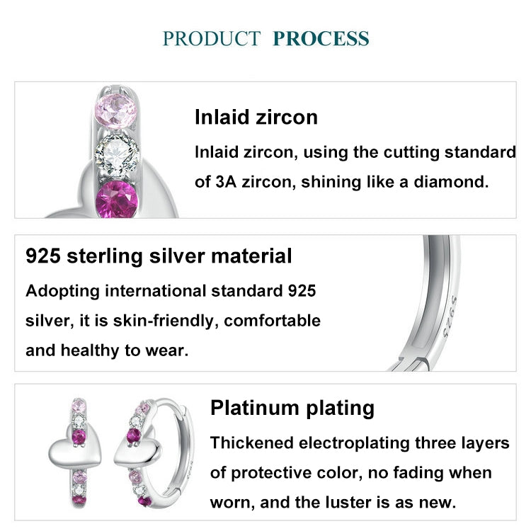 S925 Sterling Silver Platinum-plated Colorful Heart-shaped Earrings - BSE1049