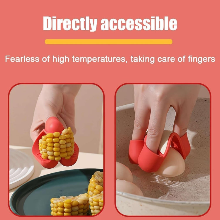 2pcs /Pack Silicone 3-Finger Anti-Scalding Clip Heat Resistant Gloves Bowl Dish Lifter - Red