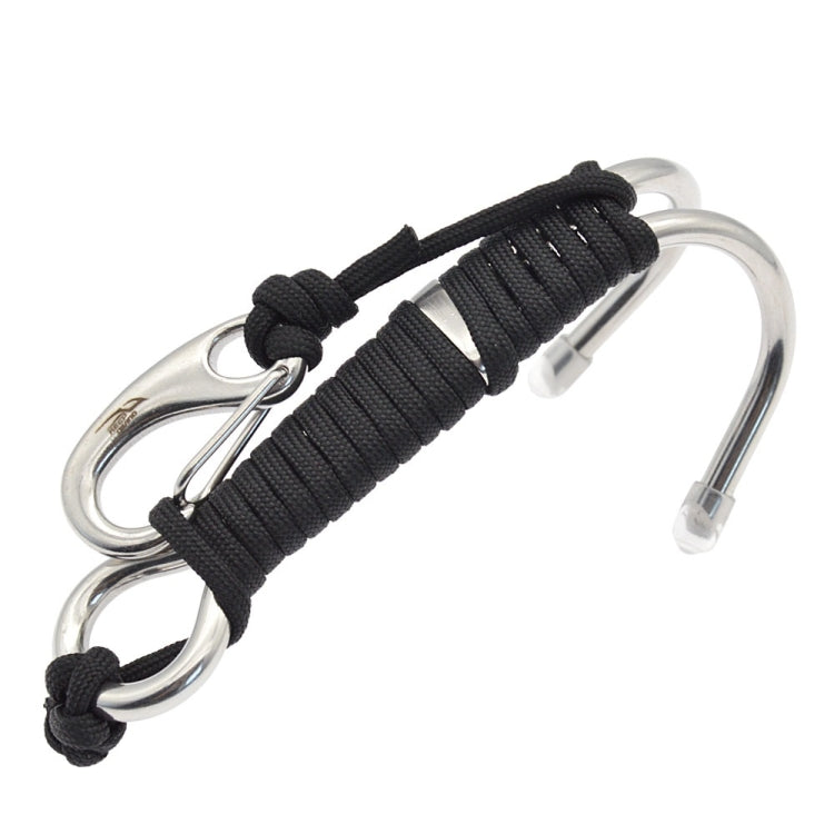 Diving Double-headed Stainless Steel Flow Hook With Safety Rope, Color: Black